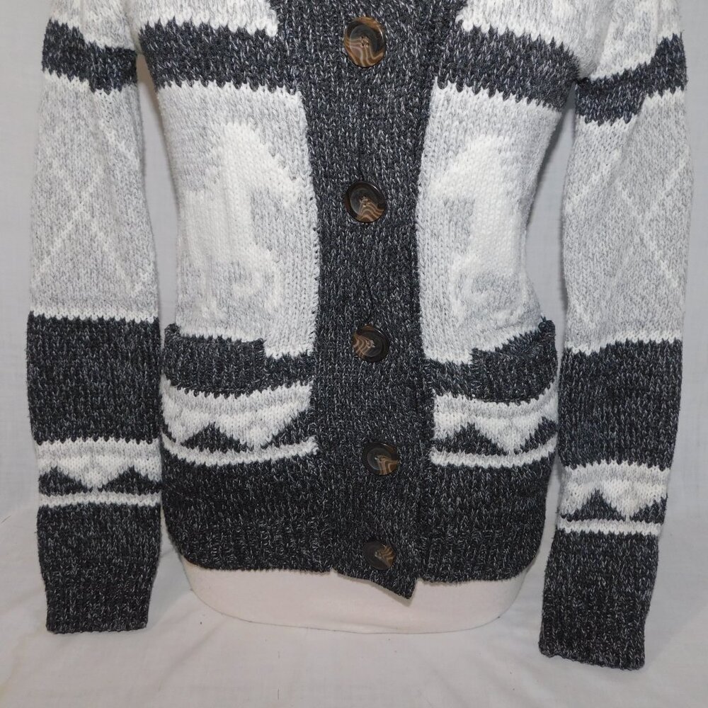 Bluenotes Gray White Wild Horse Stallion Button Front Cardigan Sweater Womens S - Picture 6 of 8